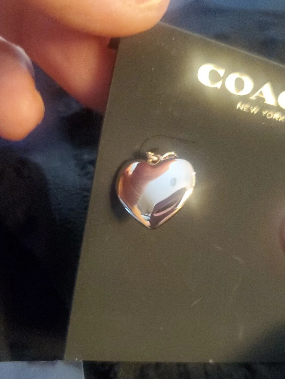 Coach Gold-Tone Pink Heart Drop Earrings with Crystal Studs - Picture 6 of 8